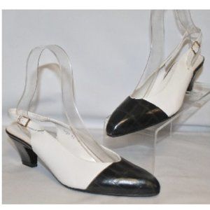 New Philip Joseph Spain Leather Spectator Cap Toe Slingback Heels Shoes